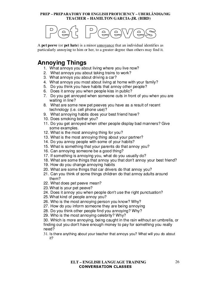 Examples of pet peeves